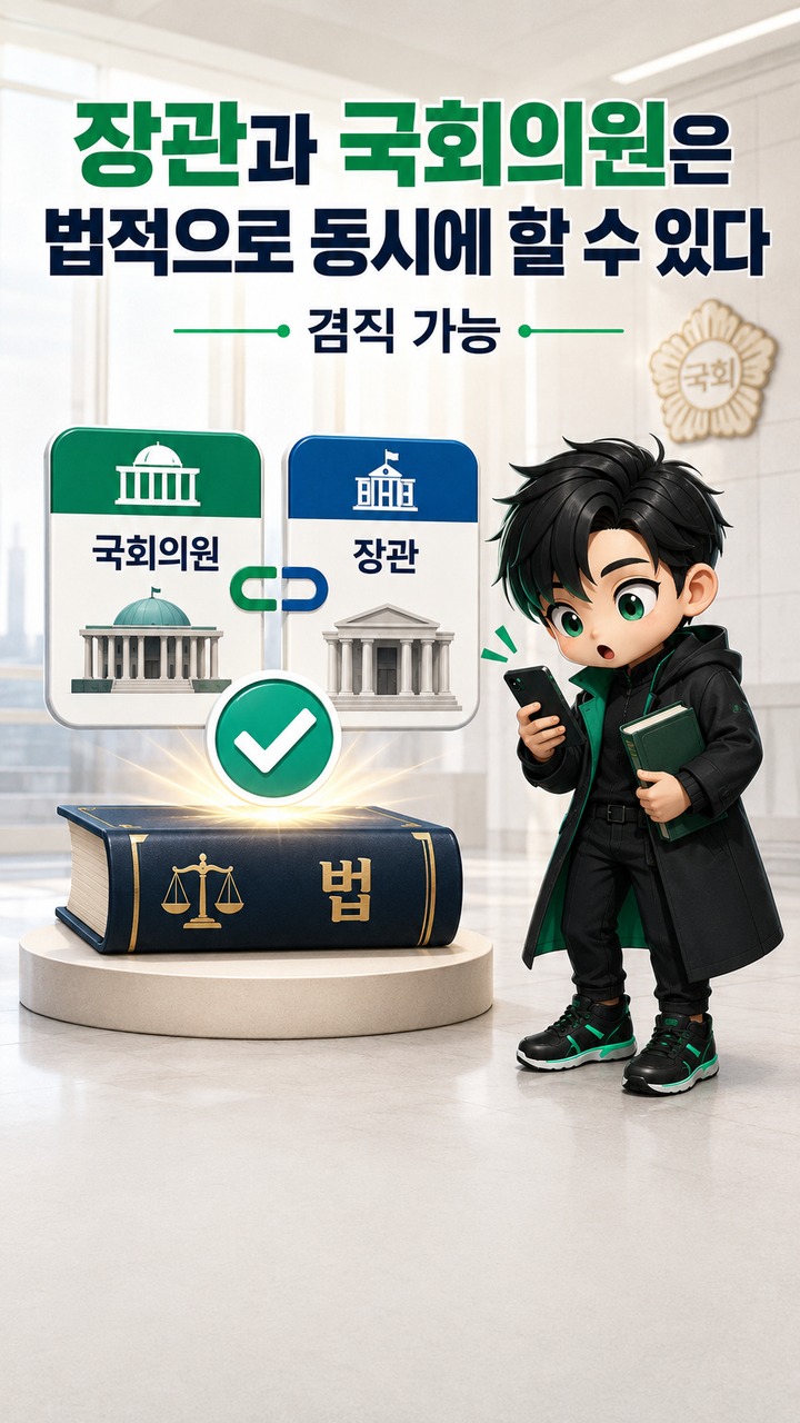 장관·국회의원 겸직하면 월급 두 번 받나? 세비는 ‘더 많은 쪽 하나’만 받는다 - 장관과 국회의원은 법적으로 동시에 할 수 있다 핵심 내용을 정리한 정보형 이미지