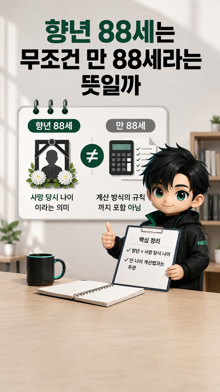 향년 88세 뜻은 만 나이일까? 1938년생이 2026년에 88세로 표기되는 이유 - 향년 88세는 무조건 만 88세라는 뜻일까 핵심 내용을 정리한 정보형 이미지