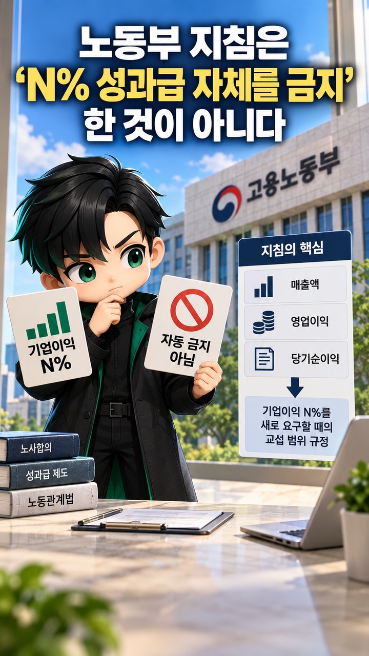 삼성전자 DS 10.5% 특별성과급, 노동부 ‘N% 성과급’ 지침 나오면 기존 합의도 무효될까? - 노동부 지침은 ‘N% 성과급 자체를 금지’한 것이 아니다 핵심 내용을 정리한 정보형 이미지