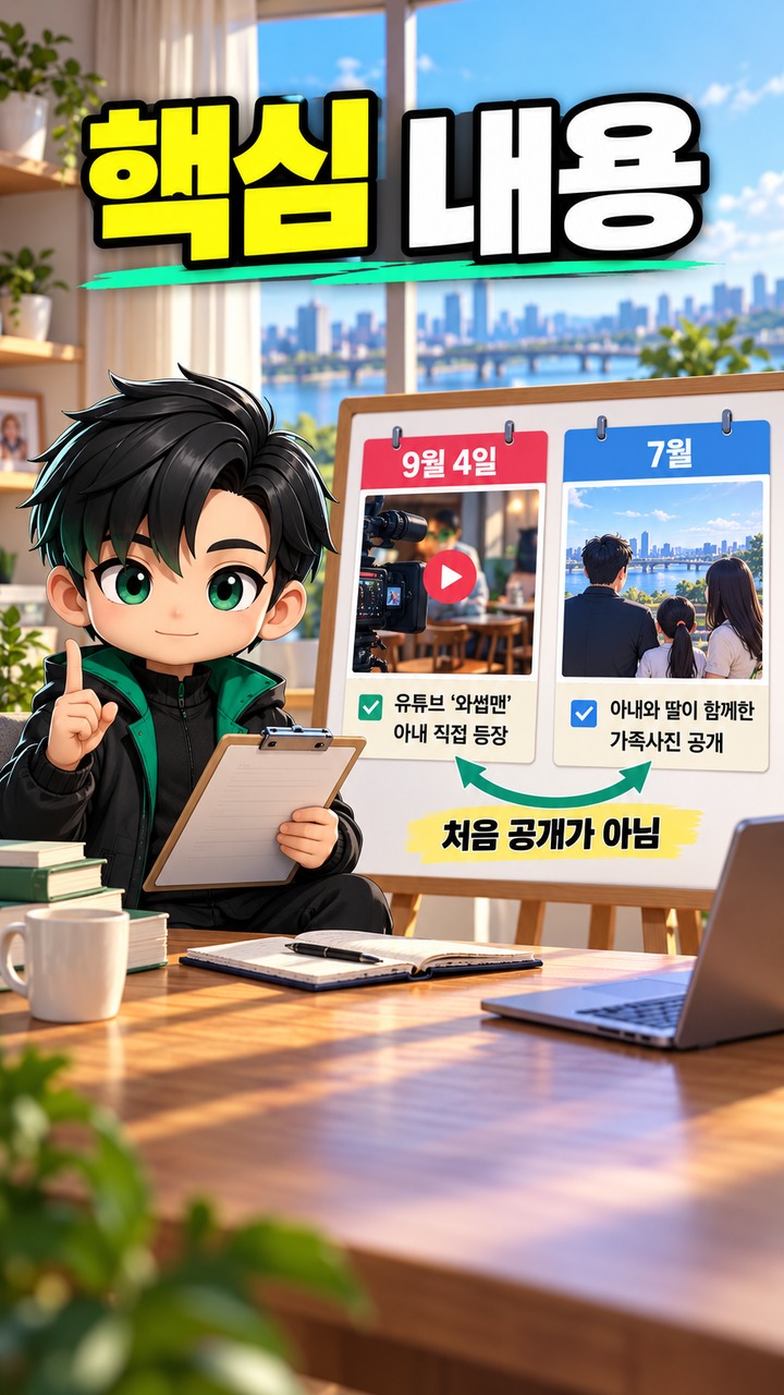 박준형 아내 공개, 와썹맨 직접 등장과 7월 가족사진의 차이 - 핵심 내용 핵심 내용을 정리한 정보형 이미지