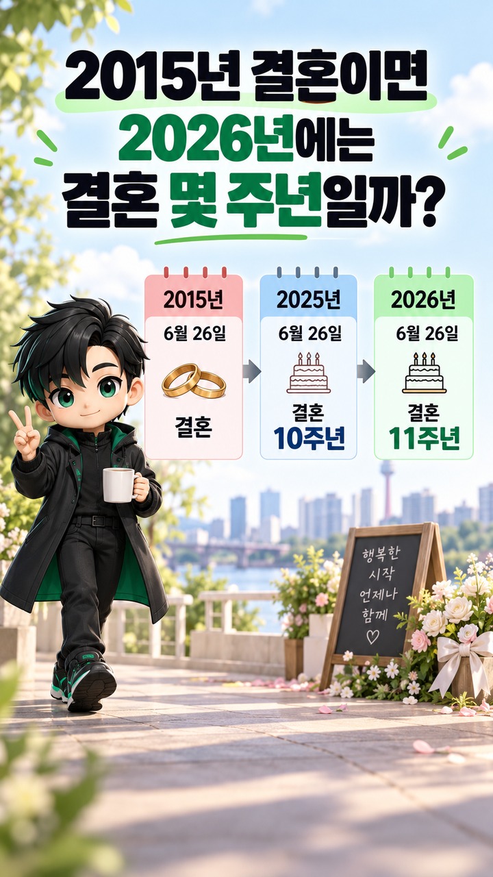 박준형 결혼 12년차 맞나? 2015년 결혼·2025년 10주년인데 숫자가 다른 이유 - 2015년 결혼이면 2026년에는 결혼 몇 주년일까? 핵심 내용을 정리한 정보형 이미지