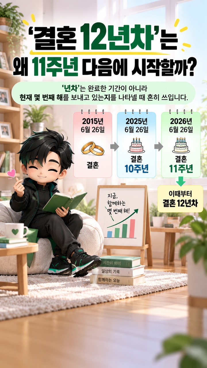 박준형 결혼 12년차 맞나? 2015년 결혼·2025년 10주년인데 숫자가 다른 이유 - ‘결혼 12년차’는 왜 11주년 다음에 시작할까? 핵심 내용을 정리한 정보형 이미지