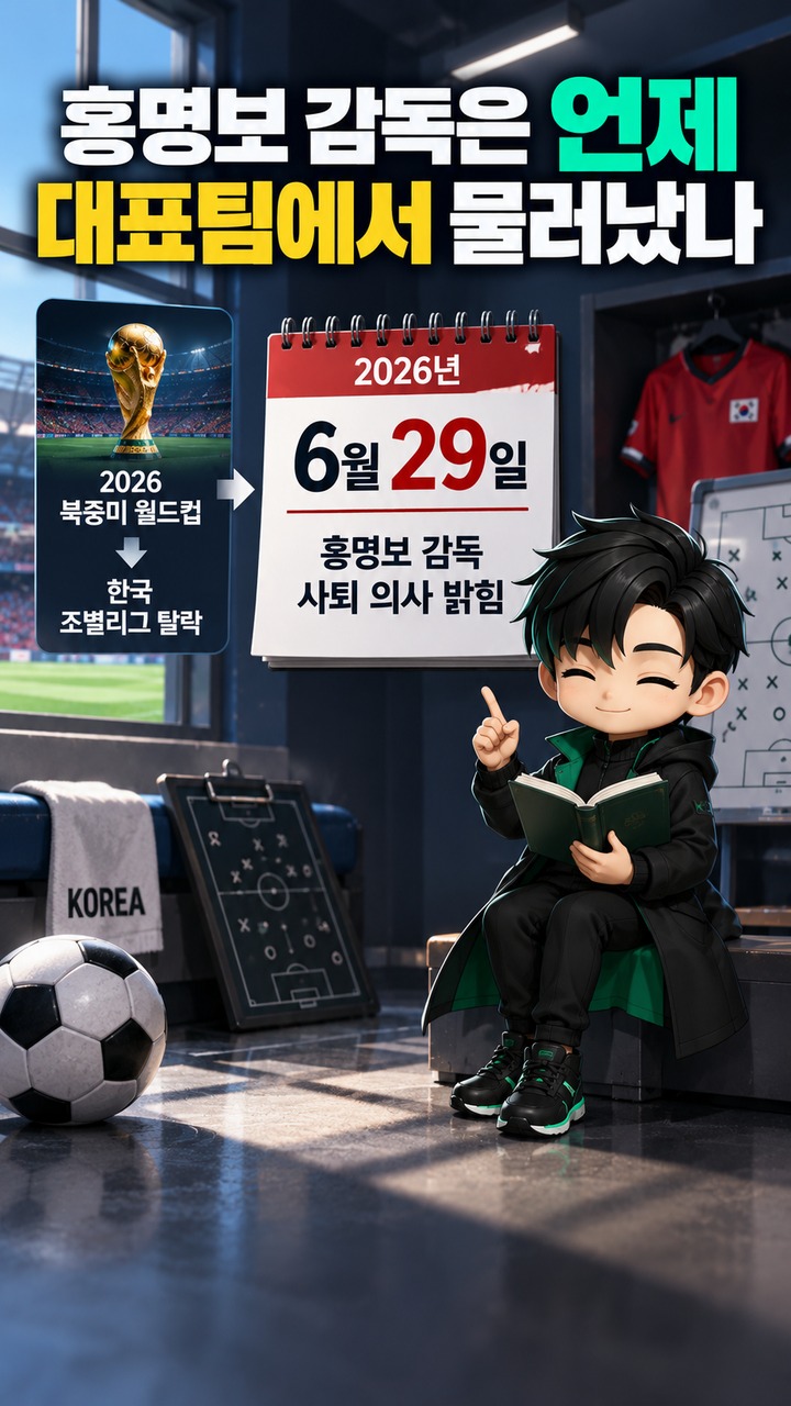 홍명보는 현재 대표팀 감독이 아니다, 월드컵 조별리그 탈락 뒤 달라진 대표팀 지휘 체제 - 홍명보 감독은 언제 대표팀에서 물러났나 핵심 내용을 정리한 정보형 이미지