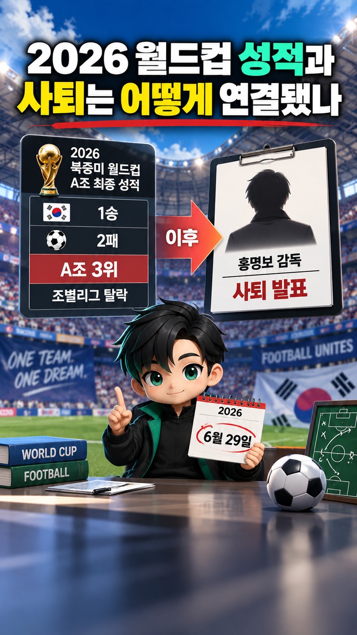 홍명보는 현재 대표팀 감독이 아니다, 월드컵 조별리그 탈락 뒤 달라진 대표팀 지휘 체제 - 2026 월드컵 성적과 사퇴는 어떻게 연결됐나 핵심 내용을 정리한 정보형 이미지