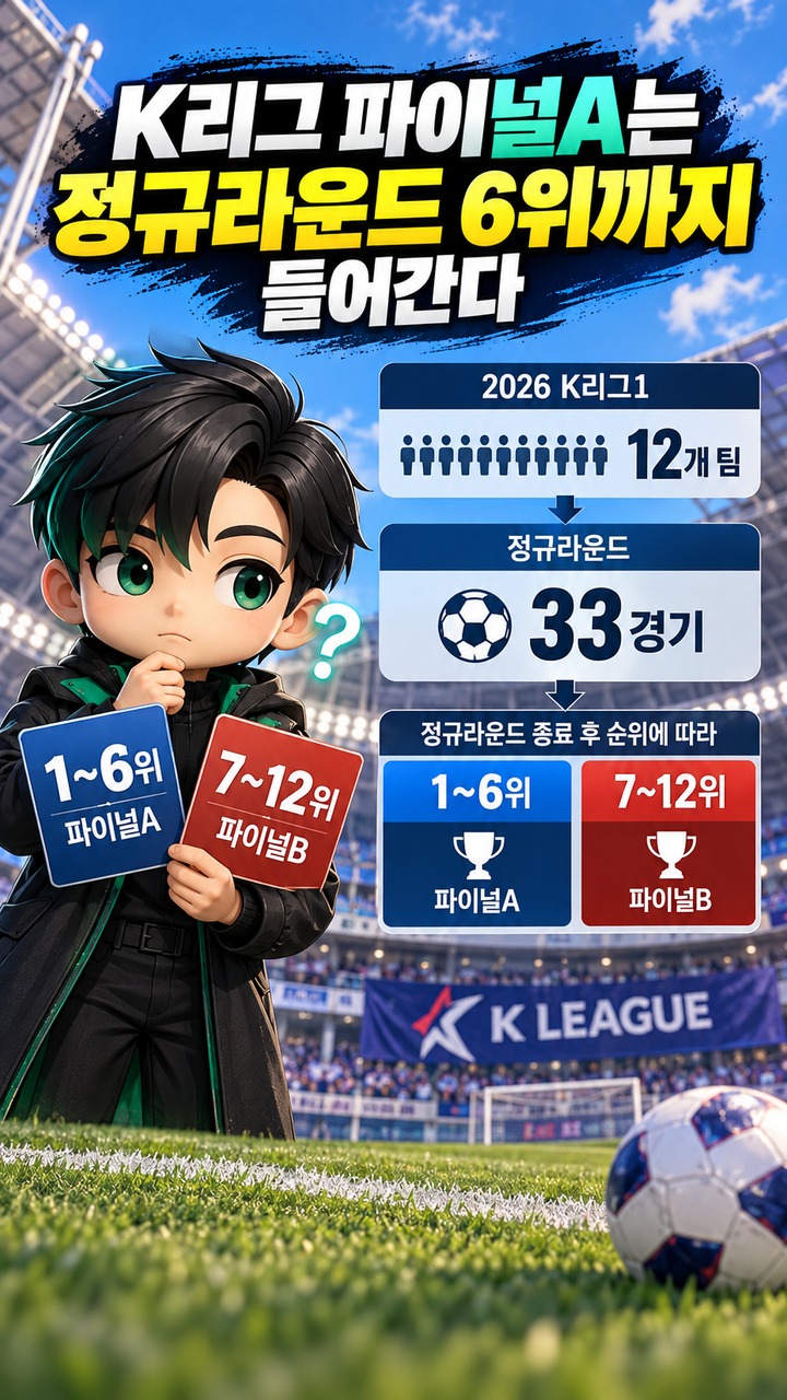 K리그 파이널A 몇 위까지 갈까? FC안양 8위지만 6위와 승점 1점 차인 이유 - K리그 파이널A는 정규라운드 6위까지 들어간다 핵심 내용을 정리한 정보형 이미지