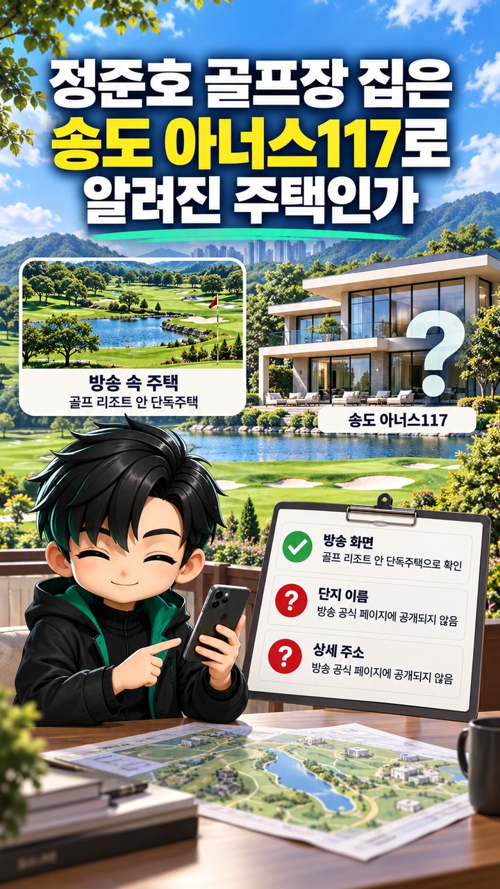 정준호 골프장 리조트 주택, 미우새에서 다시 공개된 송도 세컨하우스와 확인된 사실 - 정준호 골프장 집은 송도 아너스117로 알려진 주택인가 핵심 내용을 정리한 정보형 이미지
