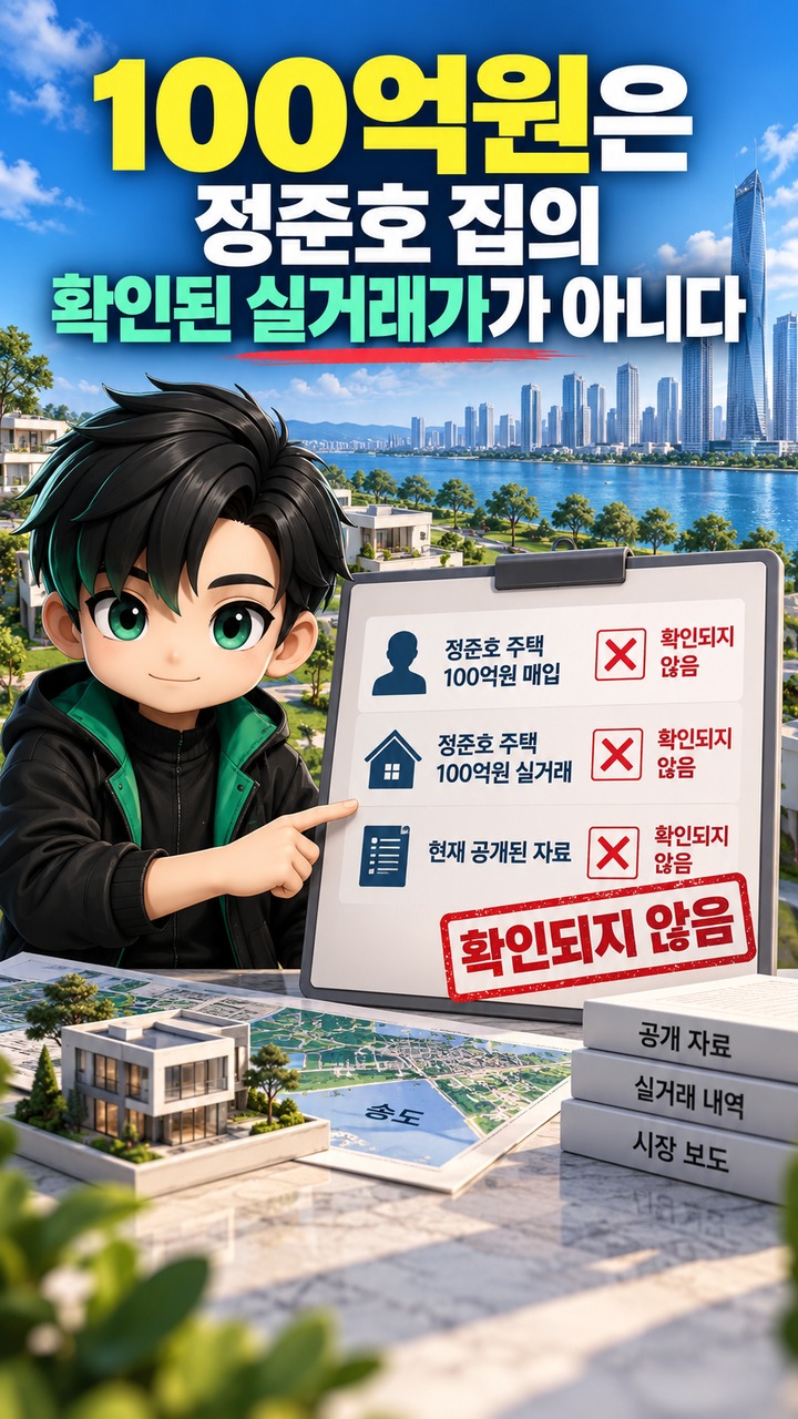 정준호 송도 세컨하우스 100억 맞나? 아너스117 분양가·호가·실거래가가 다른 이유 - 100억원은 정준호 집의 확인된 실거래가가 아니다 핵심 내용을 정리한 정보형 이미지