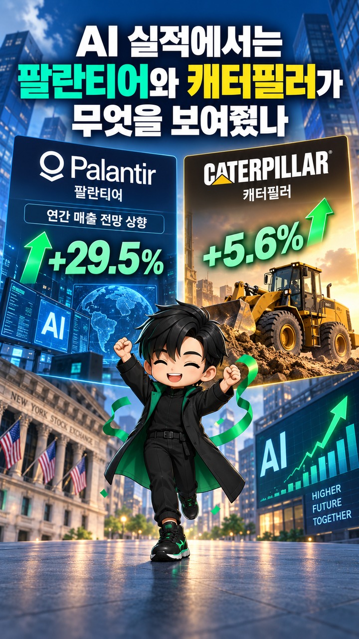 뉴욕증시 8월 4일 기록 경신은 왜 나왔나, 9월 7일엔 호르무즈와 금리가 다시 변수 - AI 실적에서는 팔란티어와 캐터필러가 무엇을 보여줬나 핵심 내용을 정리한 정보형 이미지