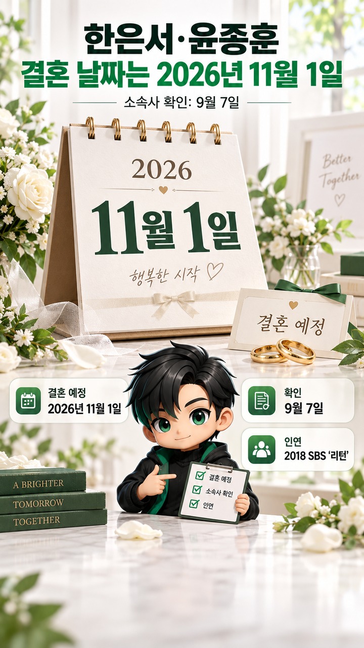 한은서 윤종훈 결혼, 11월 1일 예정…‘리턴’ 이후 공개된 사실은 어디까지 - 한은서·윤종훈 결혼 날짜는 2026년 11월 1일 핵심 내용을 정리한 정보형 이미지
