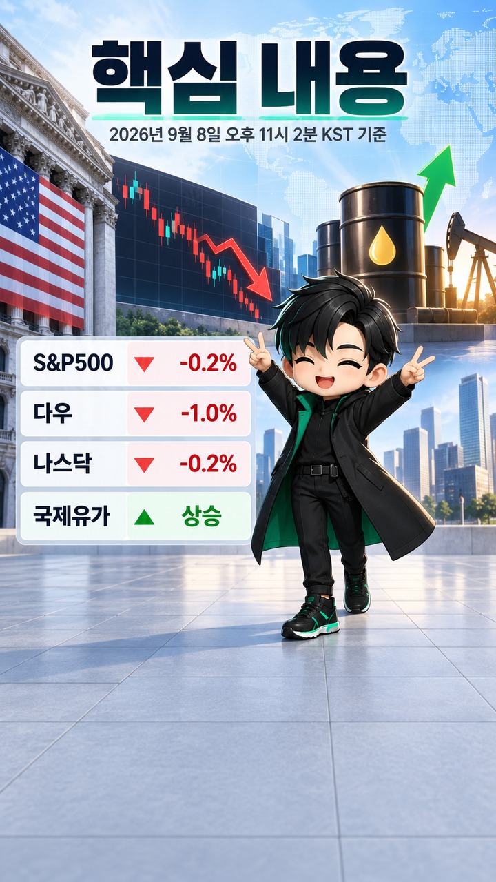 뉴욕증시 9월 8일 장초반 하락, 이란 긴장 속 유가 상승에 다우 1% 밀려 - 핵심 내용 핵심 내용을 정리한 정보형 이미지