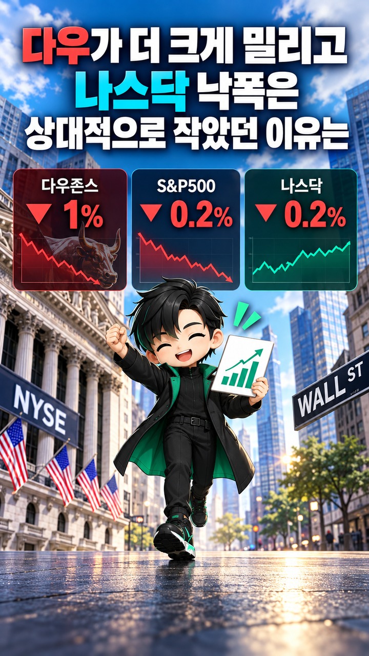 뉴욕증시 9월 8일 장초반 하락, 이란 긴장 속 유가 상승에 다우 1% 밀려 - 다우가 더 크게 밀리고 나스닥 낙폭은 상대적으로 작았던 이유는 핵심 내용을 정리한 정보형 이미지