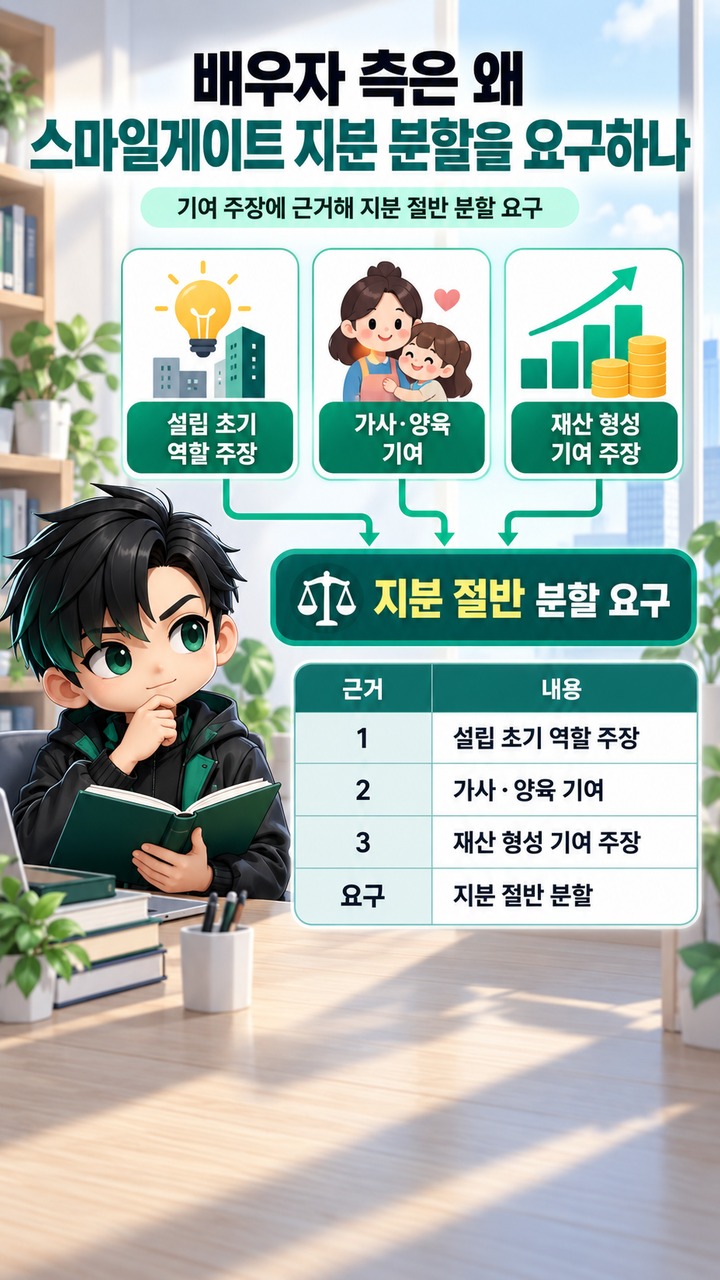 권혁빈 이혼소송 재산분할, 8조160억원이 곧 분할액은 아닌 이유 - 배우자 측은 왜 스마일게이트 지분 분할을 요구하나 핵심 내용을 정리한 정보형 이미지
