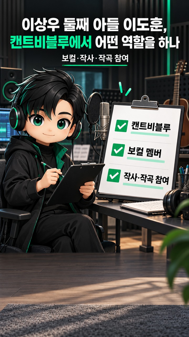 이상우 아들 이도훈은 캔트비블루 보컬·작곡가, 2600만 조회수 뒤에 알려진 밴드 활동 - 이상우 둘째 아들 이도훈, 캔트비블루에서 어떤 역할을 하나 핵심 내용을 정리한 정보형 이미지