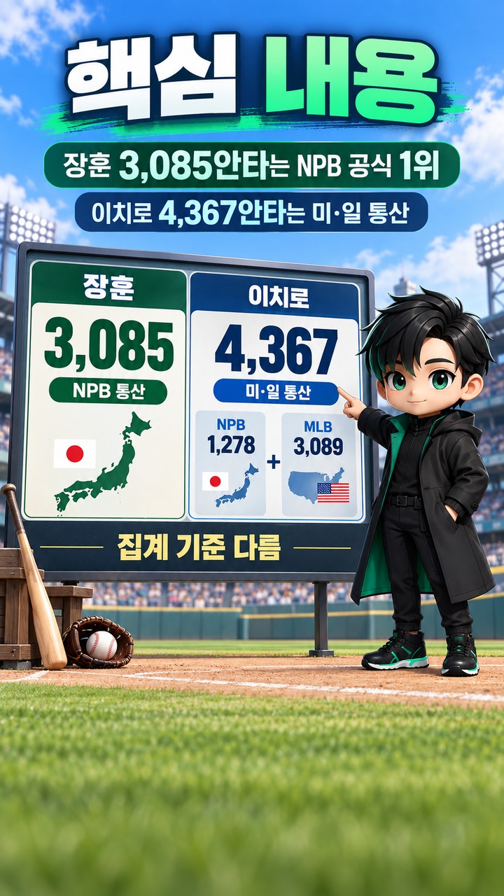 장훈 3085안타는 왜 아직 일본프로야구 1위일까, 이치로 4367안타와 다른 기록 기준