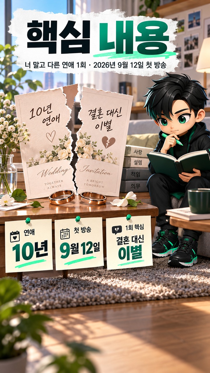 너 말고 다른 연애 1회, 10년 커플은 왜 헤어졌나…2회에서 확인할 변화 - 핵심 내용 핵심 내용을 정리한 정보형 이미지