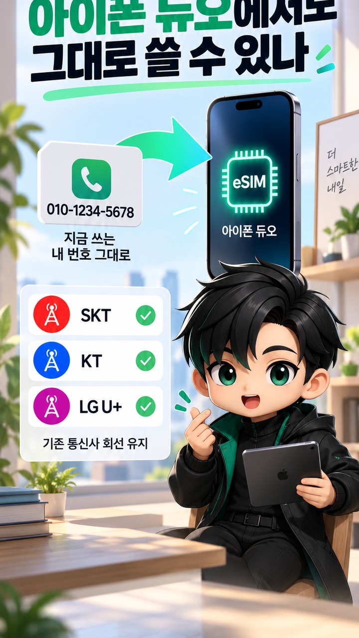 아이폰 듀오는 정말 실물 유심을 아예 못 쓰나 - 지금 쓰는 번호를 아이폰 듀오에서도 그대로 쓸 수 있나 핵심 내용을 정리한 정보형 이미지