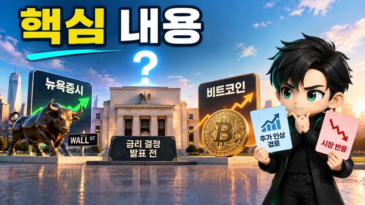 금리인상 발표시 뉴욕증시 및 비트코인 전망# 미국 금리인상 발표 시 뉴욕증시·비트코인 전망, 0.25%p보다 더 중요한 변수 - 핵심 내용 핵심 내용을 정리한 정보형 이미지