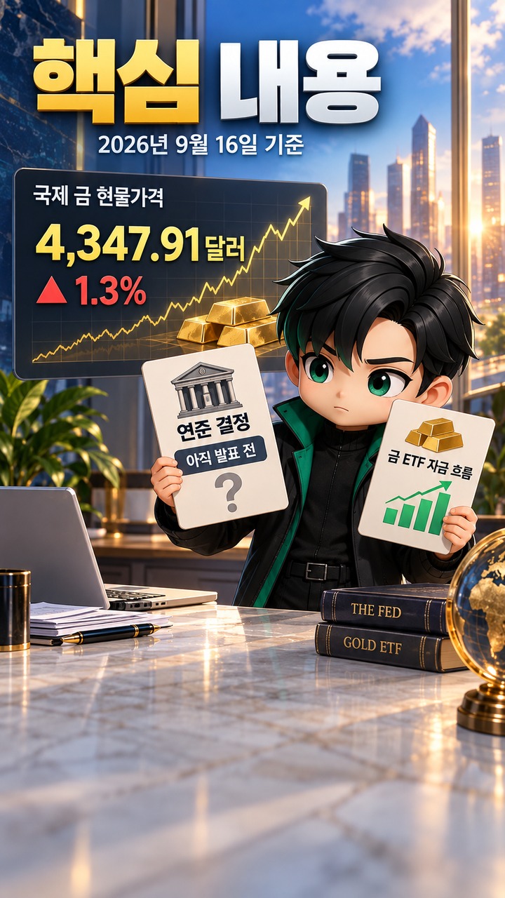 금값 4,347달러 반등, 9월 16일 지금 확인해야 할 두 가지# 금값 4,347달러 반등, 9월 16일 지금 확인해야 할 두 가지 - 핵심 내용 핵심 내용을 정리한 정보형 이미지