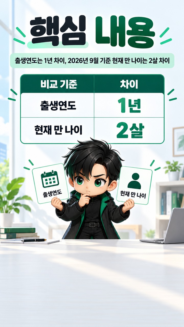 출생연도로 계산하면 기희현과 이상윤은 1년 차이 - 핵심 내용 핵심 내용을 정리한 정보형 이미지