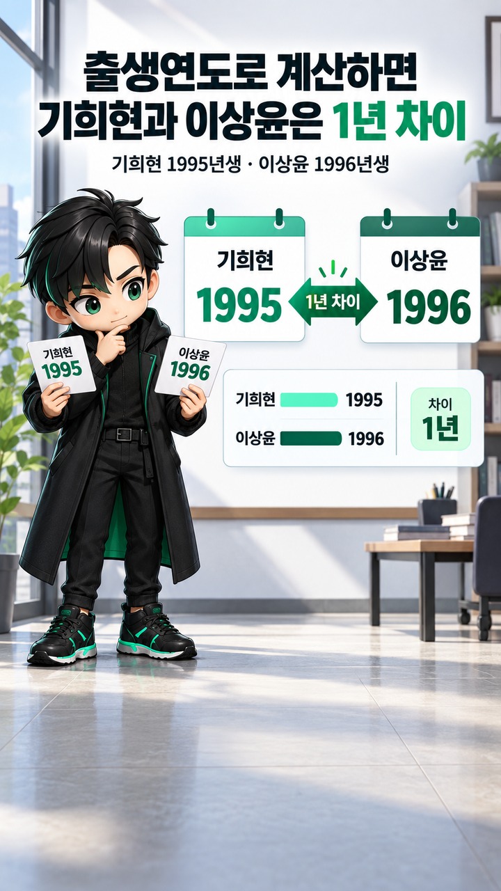 출생연도로 계산하면 기희현과 이상윤은 1년 차이 - 출생연도로 계산하면 기희현과 이상윤은 1년 차이 핵심 내용을 정리한 정보형 이미지