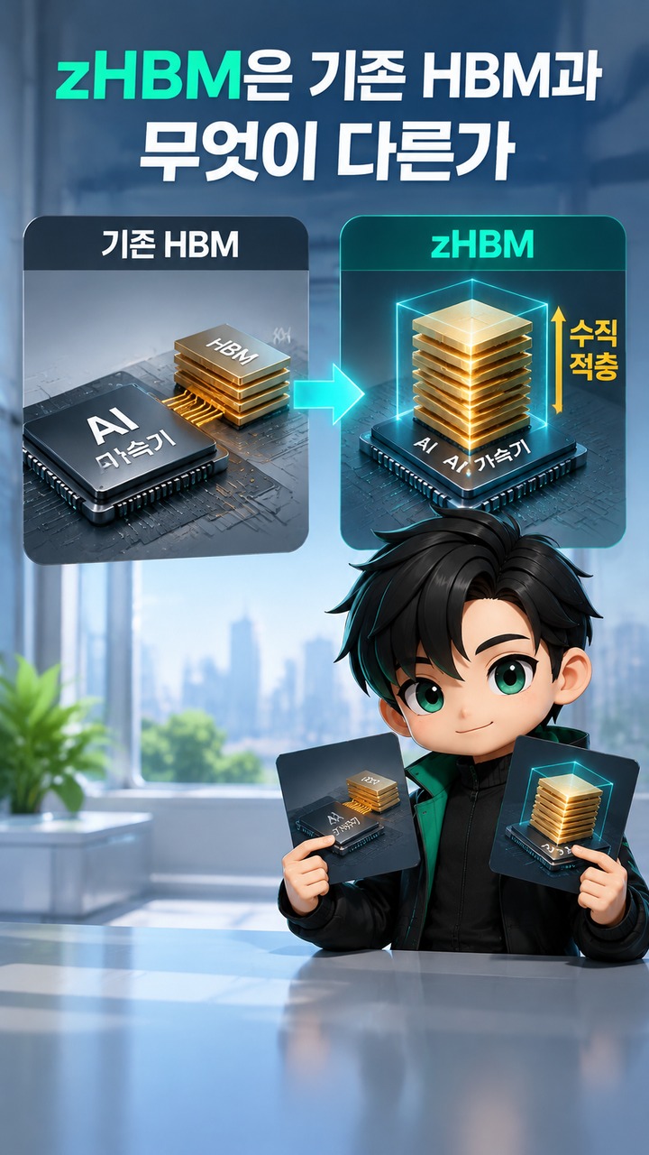 zHBM은 기존 HBM과 무엇이 다른가 - zHBM은 기존 HBM과 무엇이 다른가 핵심 내용을 정리한 정보형 이미지