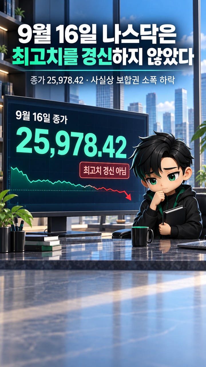 9월 16일 나스닥은 최고치를 경신하지 않았다 - 9월 16일 나스닥은 최고치를 경신하지 않았다 핵심 내용을 정리한 정보형 이미지