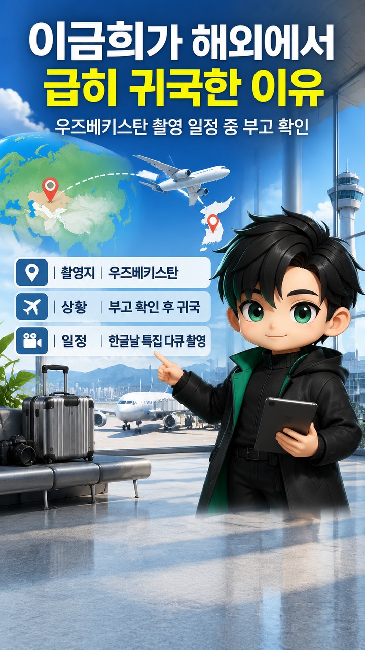 이금희 모친상, 우즈베키스탄 촬영 마치고 귀국…발인은 19일 오전 7시 이금희 모친상, 우즈베키스탄 촬영 마치고 귀국…발인은 19일 오전 7시 - 이금희가 해외에서 급히 귀국한 이유 핵심 내용을 정리한 정보형 이미지