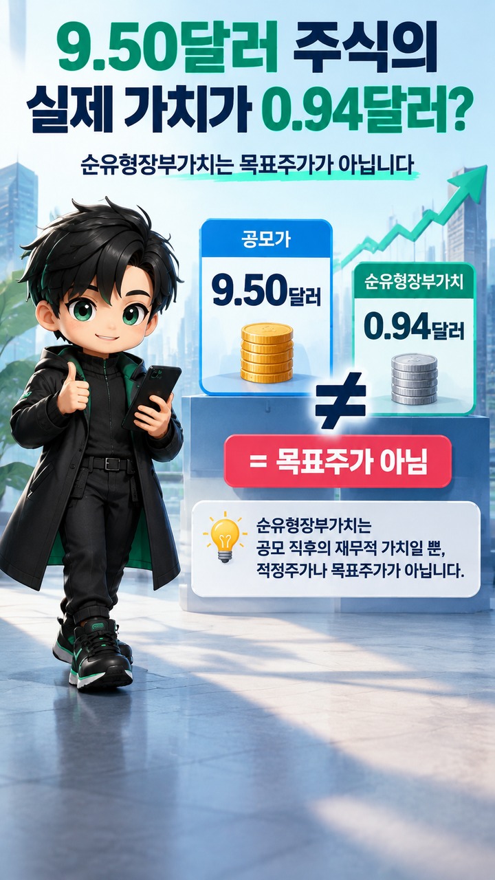 로킷아메리카 공모가 9.50달러인데 장부가치는 0.94달러? IPO ‘희석 8.56달러’의 뜻 - 그렇다면 9.50달러짜리 주식의 실제 가치가 0.94달러라는 뜻일까 핵심 내용을 정리한 정보형 이미지