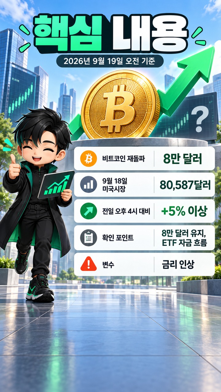 비트코인 불장 오나, 8만 달러 회복 뒤 확인할 세 가지 신호 비트코인 불장 오나, 8만 달러 회복 뒤 확인할 세 가지 신호 - 핵심 내용 핵심 내용을 정리한 정보형 이미지