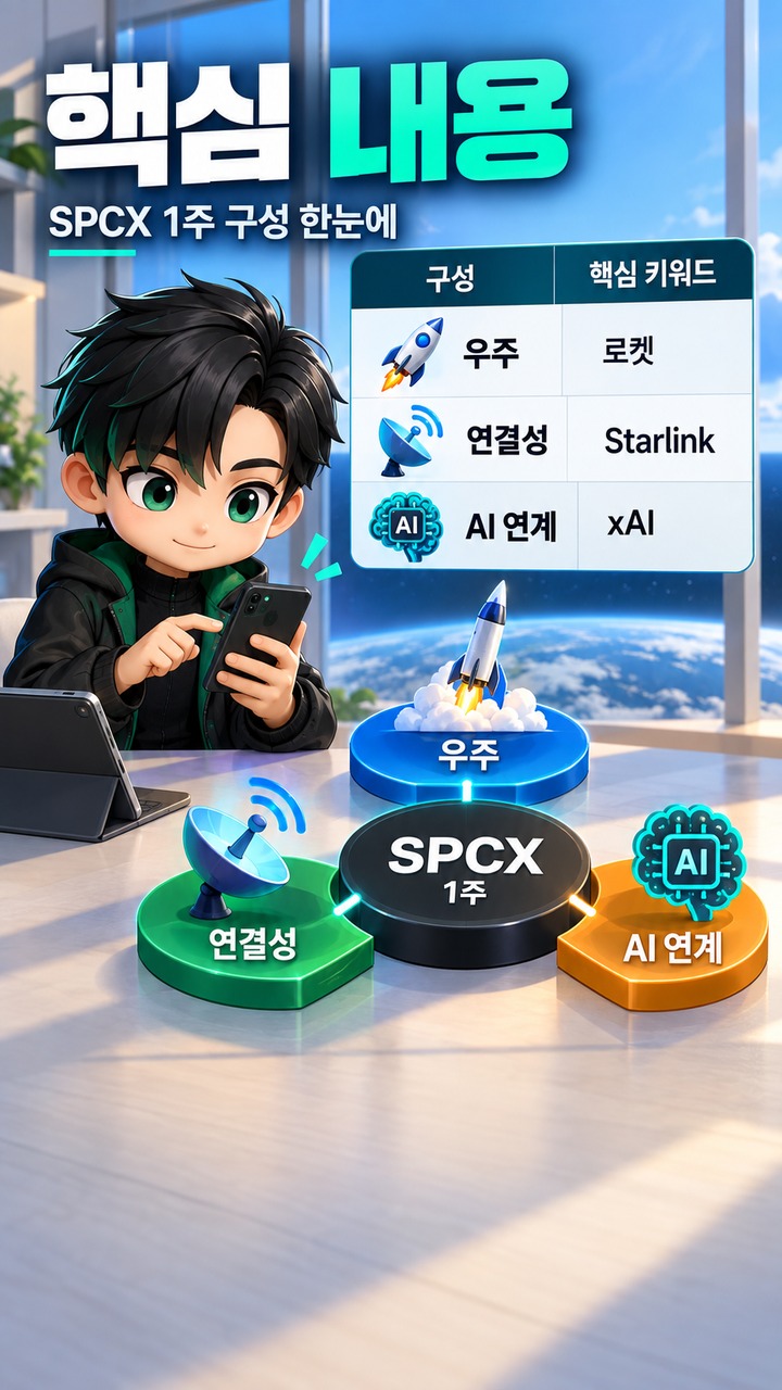 SPCX 한 주에는 무엇이 들어 있나 - 핵심 내용 핵심 내용을 정리한 정보형 이미지