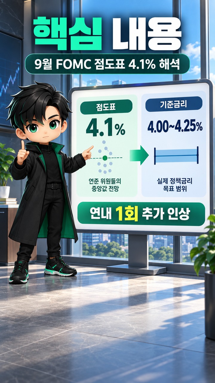 점도표 4.1%인데 왜 기준금리는 4.00~4.25%가 되나 - 핵심 내용 핵심 내용을 정리한 정보형 이미지