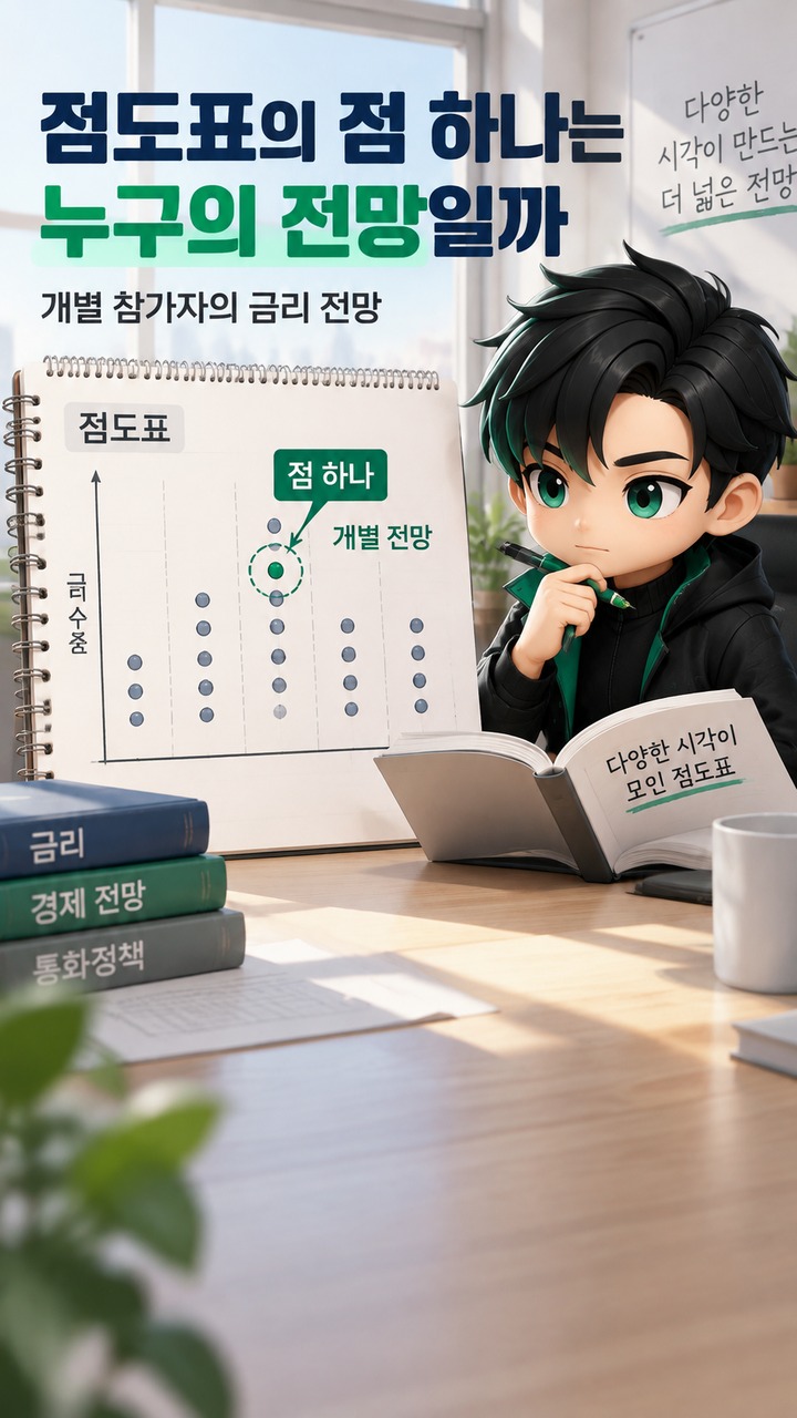 점도표 4.1%인데 왜 기준금리는 4.00~4.25%가 되나 - 점도표의 점 하나는 누구의 전망일까 핵심 내용을 정리한 정보형 이미지