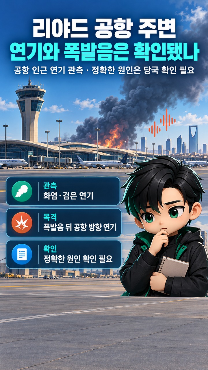 리야드 공습경보 발령 뒤 상황은? 수도 경보 해제와 확인된 공격 내용 - 리야드 공항 주변 연기와 폭발음은 확인됐나 핵심 내용을 정리한 정보형 이미지