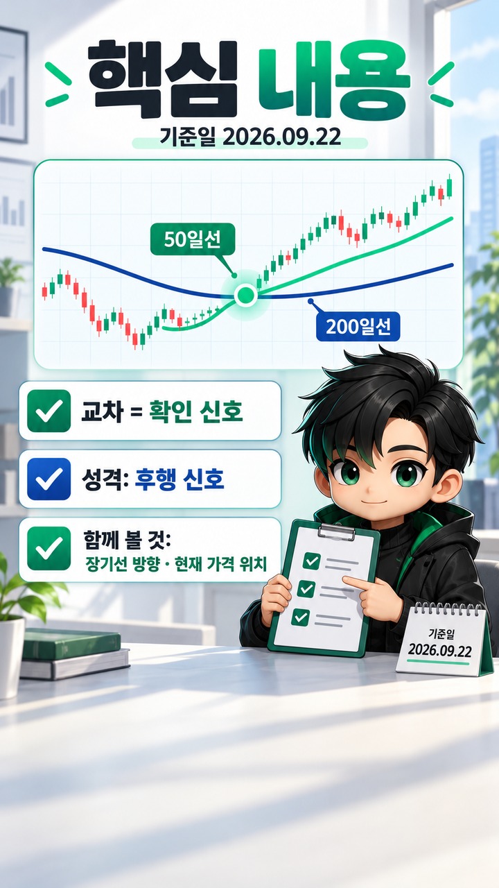 EMA·MA 크로스오버로 중장기 추세 전환 읽는 법 EMA·MA 크로스오버로 중장기 추세 전환 읽는 법: 50일·200일선과 확인 조건 - 핵심 내용 핵심 내용을 정리한 정보형 이미지