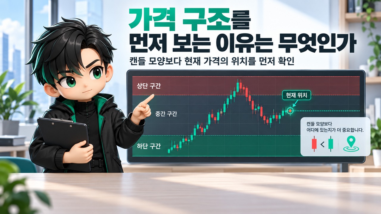 추세선·지지저항·캔들 패턴 읽는 순서, 가격 구조에서 신호까지 연결하는 방법 - 가격 구조를 먼저 보는 이유는 무엇인가 핵심 내용을 정리한 정보형 이미지