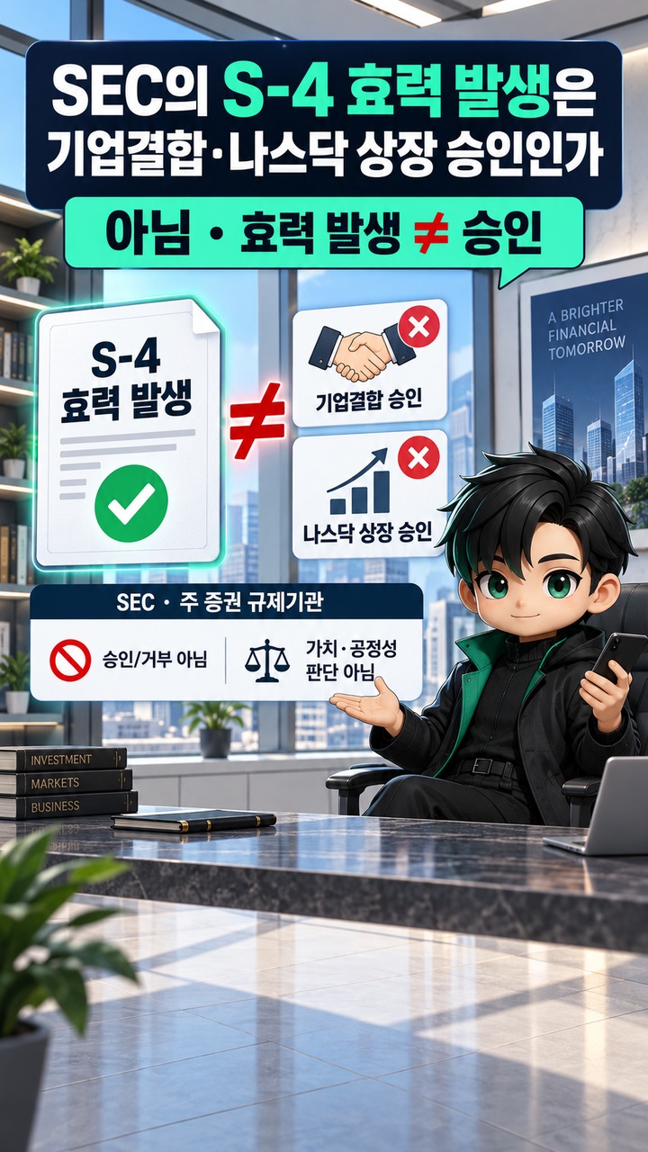 XRP 재무사 에버노스 S-4 7차 수정, 실제 변경은 리플 서명란…다음은 9월 30일 주주투표 - SEC의 S 4 효력 발생은 기업결합이나 나스닥 상장 승인인가 핵심 내용을 정리한 정보형 이미지