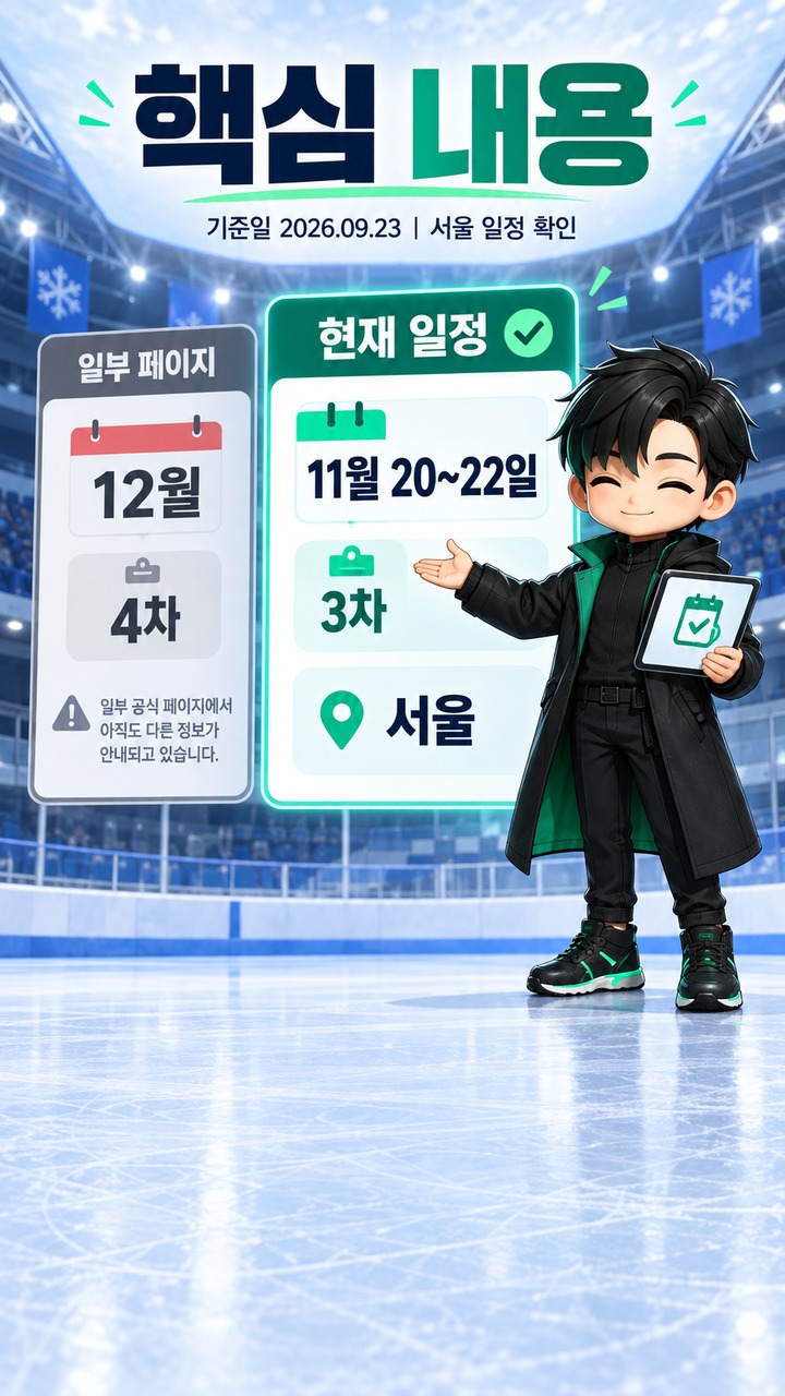 쇼트트랙 서울 월드투어 11월 20~22일, ‘12월 4차’ 정보와 현재 일정 비교 - 핵심 내용 핵심 내용을 정리한 정보형 이미지