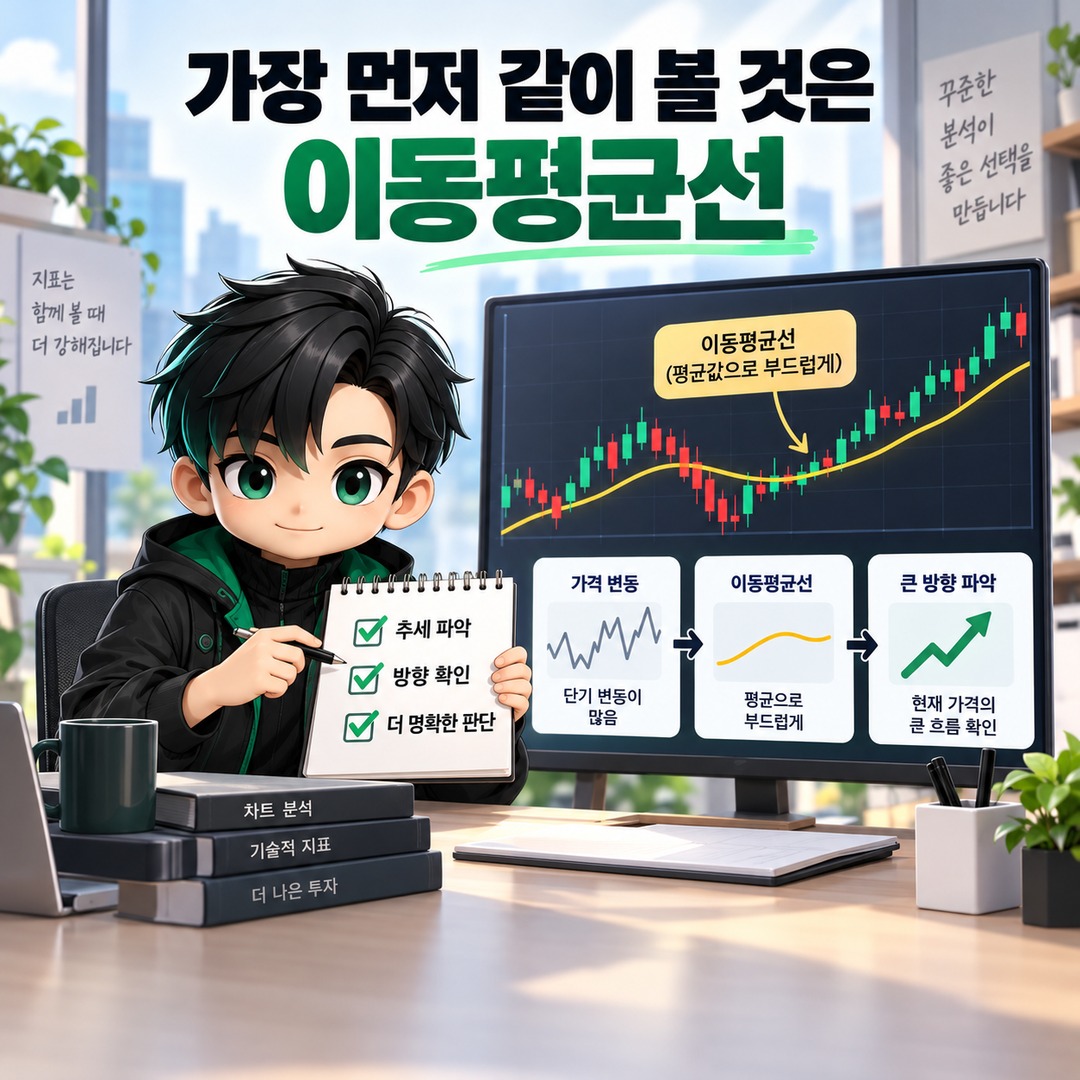 RSI와 같이 보면 좋은 지표 5가지, 이동평균선·거래량부터 보는 이유 - 가장 먼저 같이 볼 것은 이동평균선 핵심 내용을 정리한 정보형 이미지
