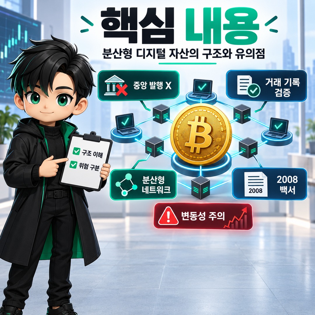 비트코인이란 무엇일까? 블록체인으로 움직이는 디지털 화폐의 구조와 특징 - 핵심 내용 핵심 내용을 정리한 정보형 이미지