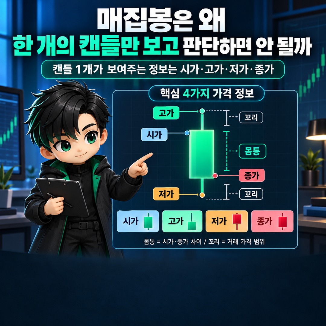 주식·코인 매집봉 구별법, 거래량만 보지 말고 5단계로 확인 - 매집봉은 왜 한 개의 캔들만 보고 판단하면 안 될까 핵심 내용을 정리한 정보형 이미지