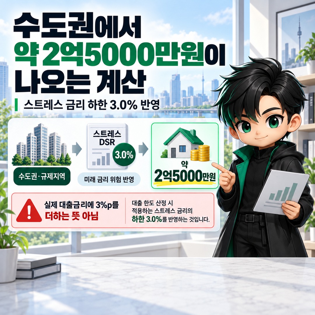 연소득 5000만원 주택담보대출, 수도권은 약 2억5000만원부터 계산해야 하는 이유 - 수도권에서 약 2억5000만원이 나오는 계산 핵심 내용을 정리한 정보형 이미지