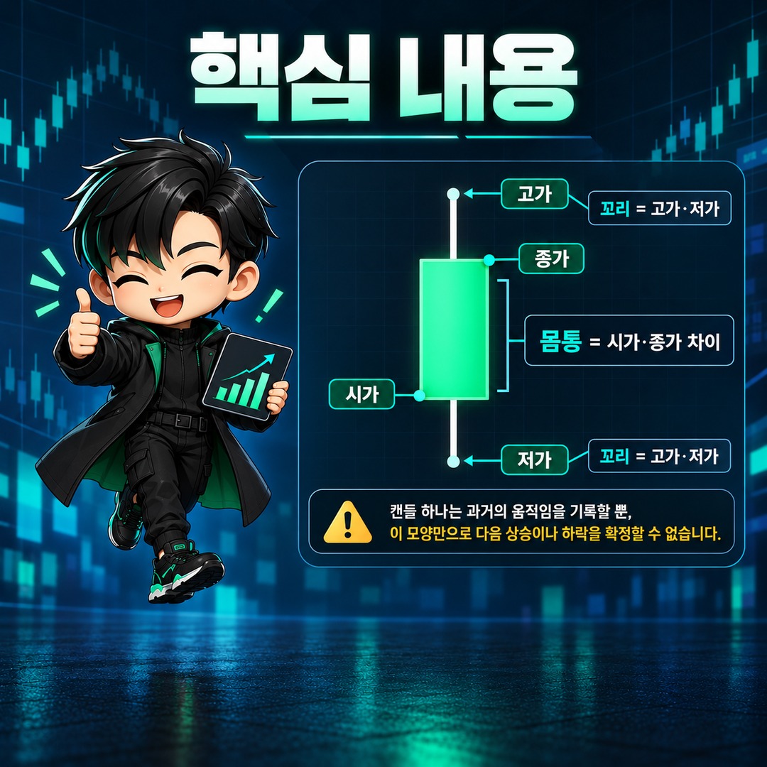 캔들 보는 방법, 시가·종가와 꼬리로 알 수 있는 가격 움직임 - 윗꼬리와 아랫꼬리에서는 무엇을 볼 수 있을까 핵심 내용을 정리한 정보형 이미지