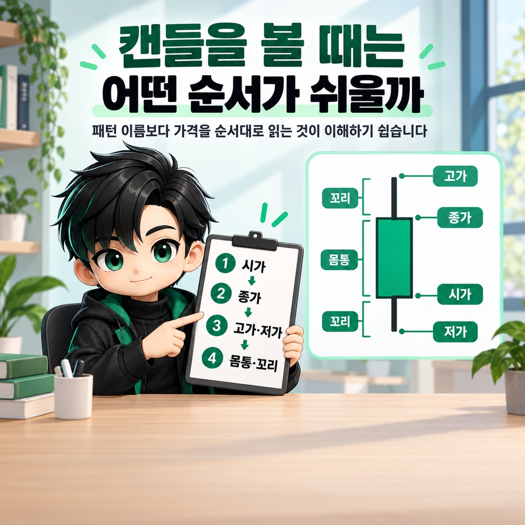 캔들 보는 방법, 시가·종가와 꼬리로 알 수 있는 가격 움직임 - 캔들을 볼 때는 어떤 순서가 쉬울까 핵심 내용을 정리한 정보형 이미지