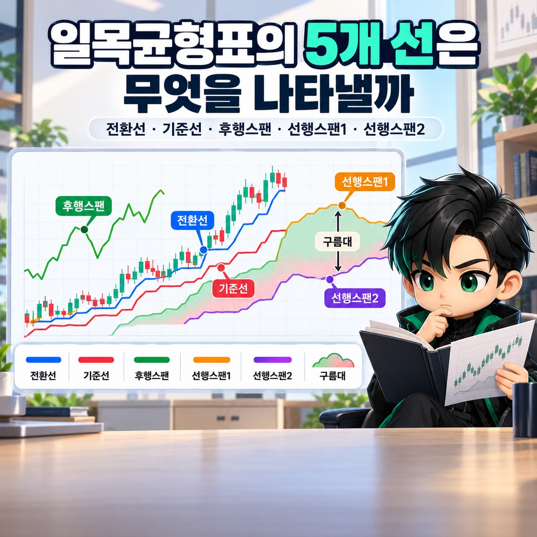 일목균형표 보는 방법, 구름대보다 먼저 봐야 할 5가지 - 일목균형표의 5개 선은 무엇을 나타낼까 핵심 내용을 정리한 정보형 이미지