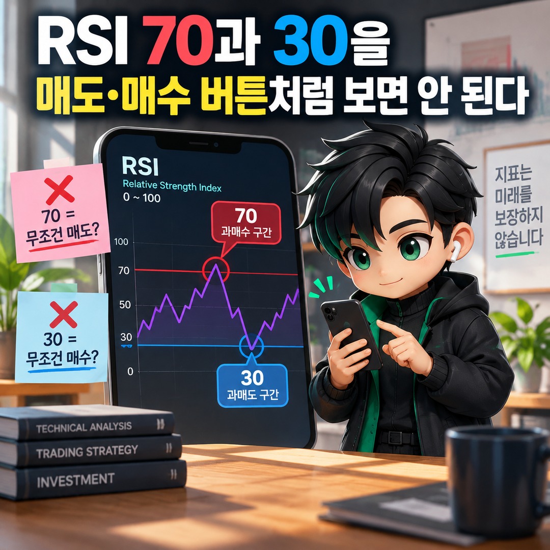 일목균형표·거래량·RSI로 상승 하락을 읽는 법, 세 지표가 같은 방향일 때 봐야 할 것 - RSI 70과 30을 매도·매수 버튼처럼 보면 안 된다 핵심 내용을 정리한 정보형 이미지
