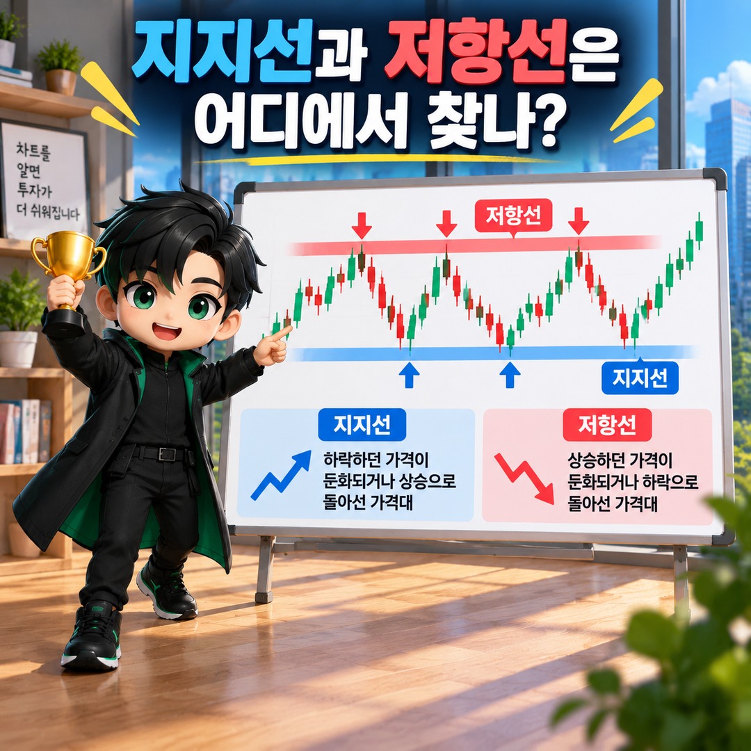 지지선·저항선 찾는 법, 전고점·전저점부터 역할 전환까지 보는 순서 - 지지선과 저항선은 어디에서 찾나 핵심 내용을 정리한 정보형 이미지