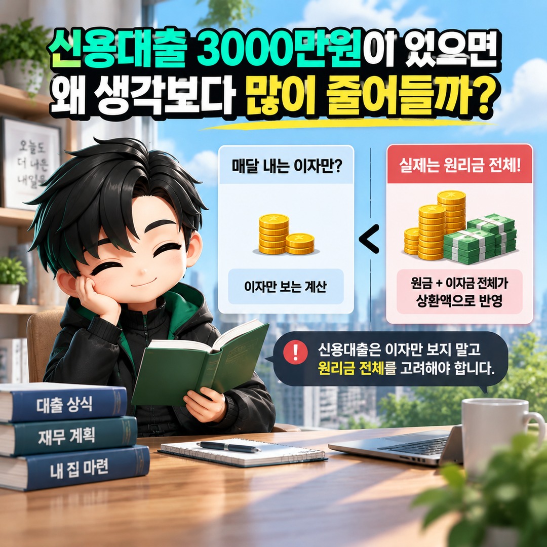 연봉 5000만원에 신용대출 3000만원 있으면 주담대 한도 얼마나 줄어들까 - 신용대출 3000만원이 있으면 왜 생각보다 많이 줄어들까 핵심 내용을 정리한 정보형 이미지