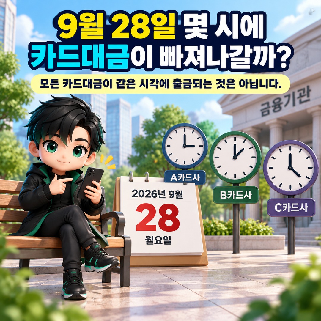 9월 28일 카드대금, 돈은 언제까지 넣어야 할까? 당일 입금이 늦으면 출금 안 될 수 있다 - 9월 28일 몇 시에 카드대금이 빠져나갈까? 핵심 내용을 정리한 정보형 이미지