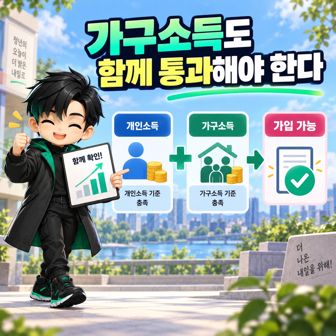 청년미래적금 2차 신청, 내 소득·나이면 가입 대상일까? 2025년 소득과 생년월일 기준 - 가구소득도 함께 통과해야 한다 핵심 내용을 정리한 정보형 이미지