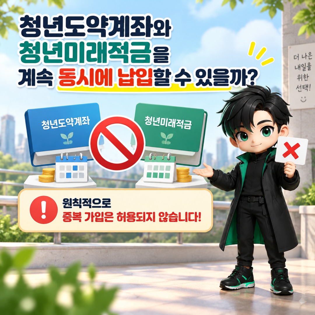 청년도약계좌에서 청년미래적금 2차로 갈아타기, 먼저 해지하면 안 되는 이유와 순서 - 청년도약계좌와 청년미래적금을 계속 동시에 납입할 수 있을까 핵심 내용을 정리한 정보형 이미지